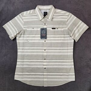 Wrangler ATG Breeze Shirt Mens Large Gray Striped Short Sleeve Button Up Cotton